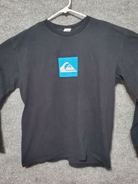 Quiksilver Logo Shirt Mens Large Black Y2K Skate Surf Grunge Punk Long Sleeve